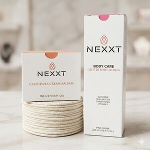 NEXXT Skincare Set: Pink Sugar Glitter Lotion & Calendula Cream Balsam- NIB